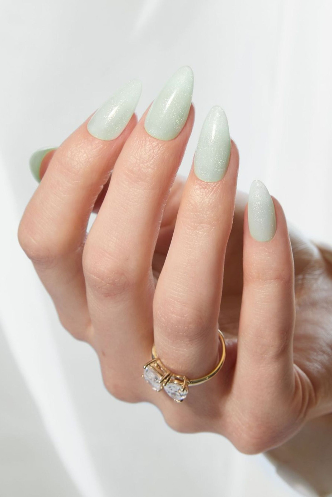 Pale Mint Shimmer Almond Nails Pale Mint Shimmer Almond Nails — Engagement Nails 2027