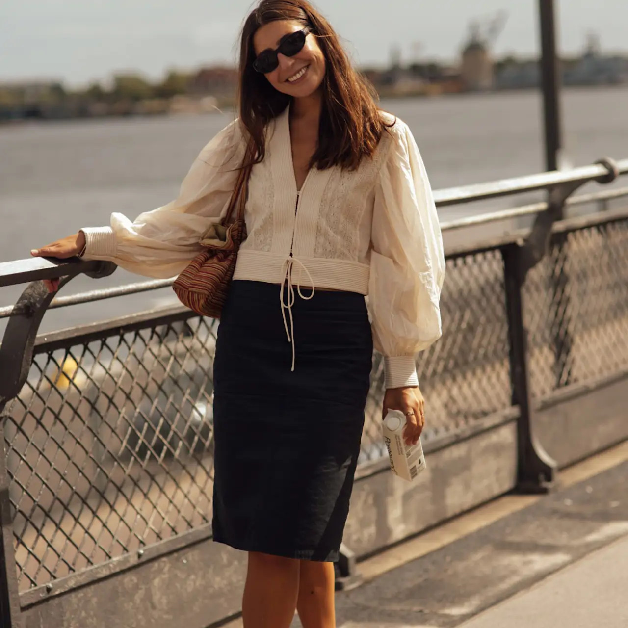 Voluminous Lace Blouse with a Sleek Black Pencil Skirt — French Girl Outfits 2027