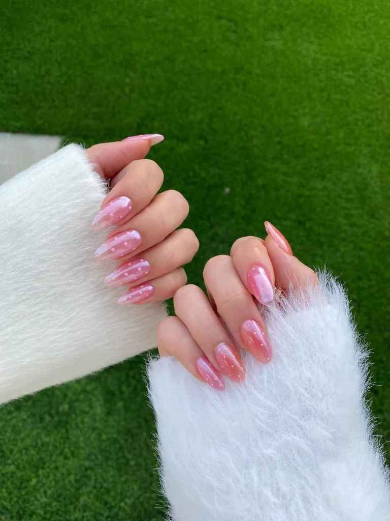 Pink Jelly Gradient with White Polka Dots Pink Jelly Gradient with White Polka Dots — Pink Summer Nails 2027