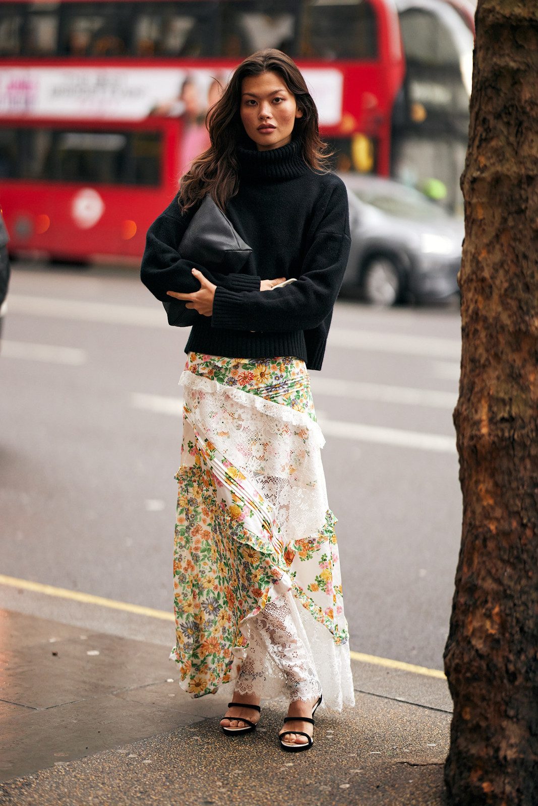 Floral Lace Maxi Skirt with Cropped Sweater Floral Lace Maxi Skirt with Cropped Sweater — London Outfits 2027