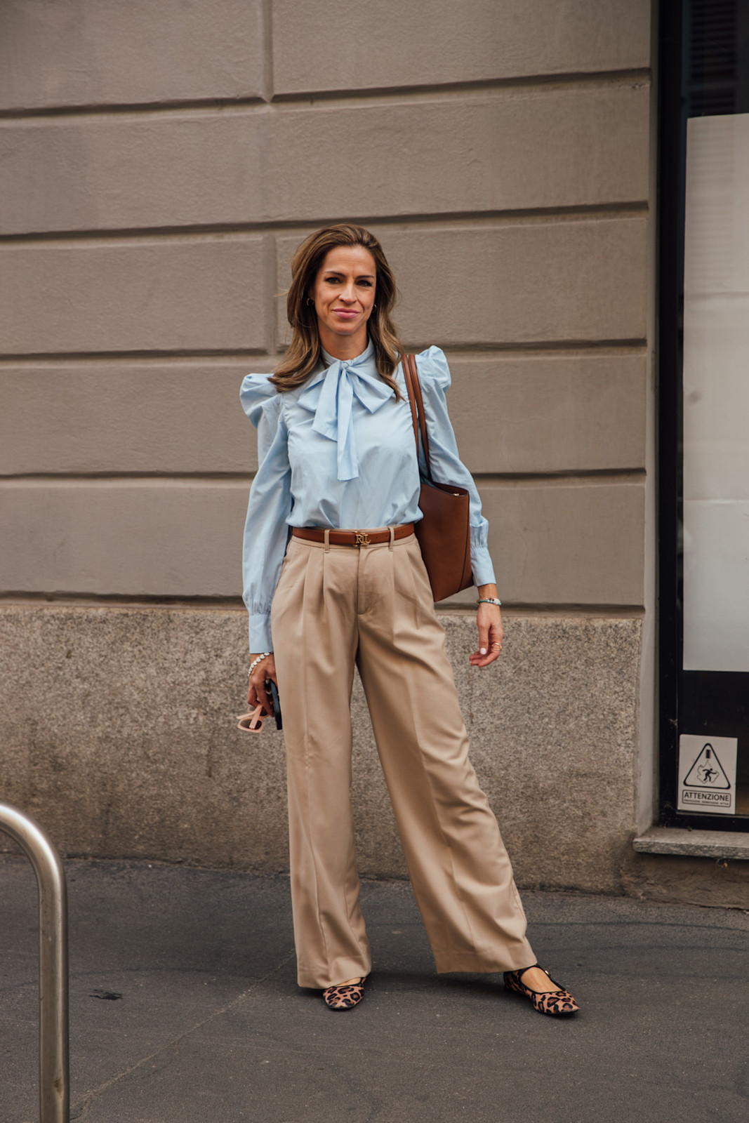 Beige Pleated Trousers with Puff-Sleeve Blouse Beige Pleated Trousers with Puff-Sleeve Blouse — Wide Leg Pants Outfits 2027