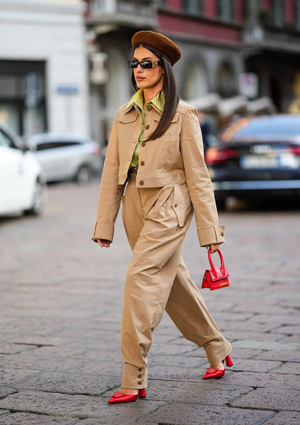 Monochromatic Trousers and a Pop of Red with a Brown Beret Monochromatic Trousers and a Pop of Red with a Brown Beret — Beret Outfits 2027