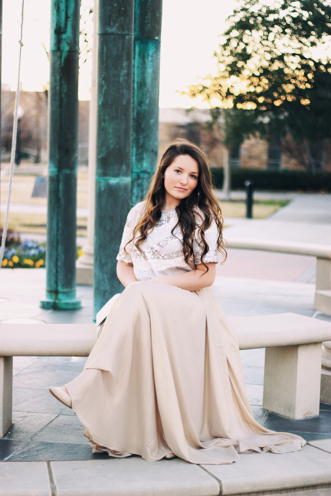 Delicate White Lace Top with Flowing Beige Maxi Skirt Delicate White Lace Top with Flowing Beige Maxi Skirt — Mothers Day Church Outfits 2027