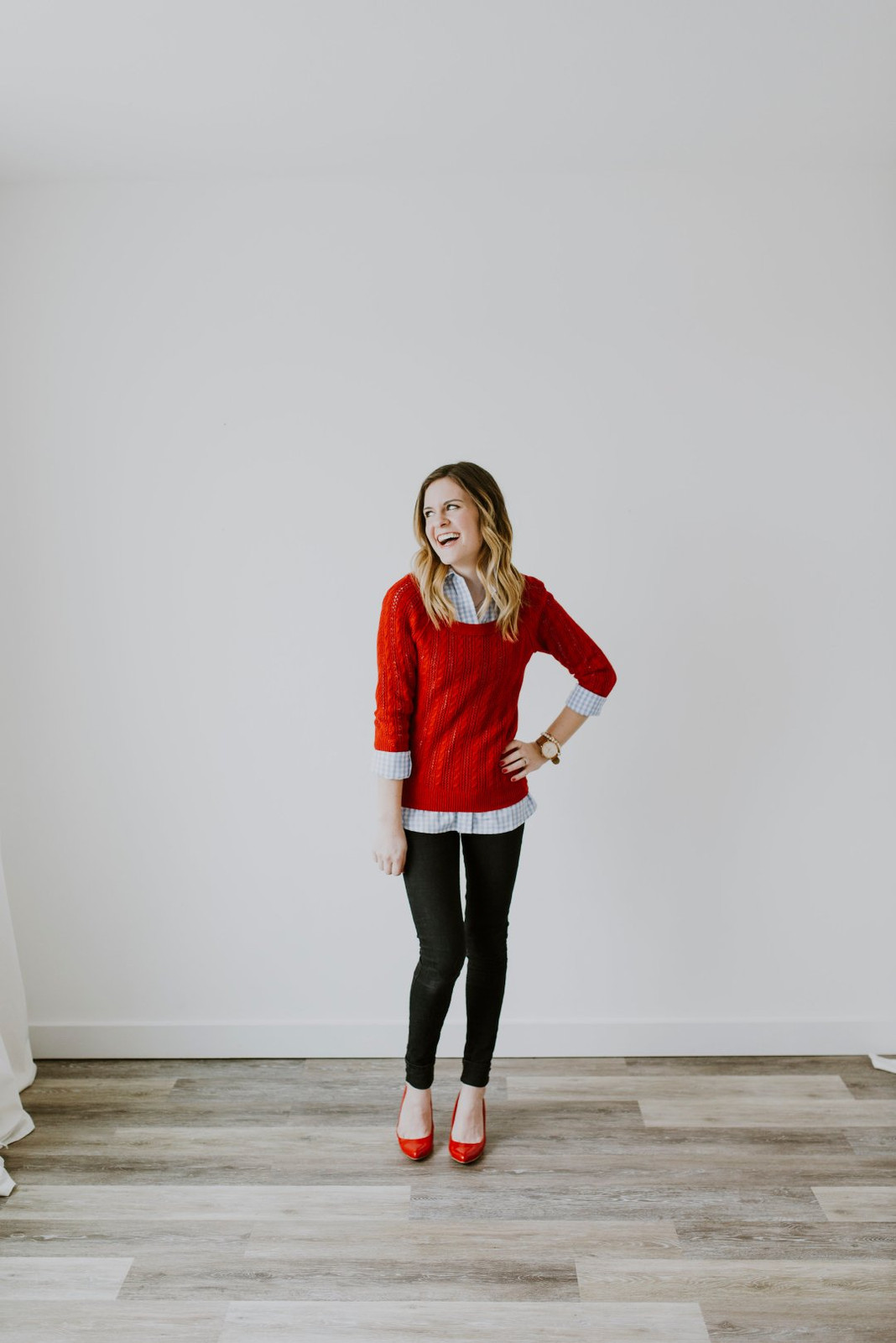 Red Pointed-Toe Pumps Outfit Idea — Teacher Outfits 2027