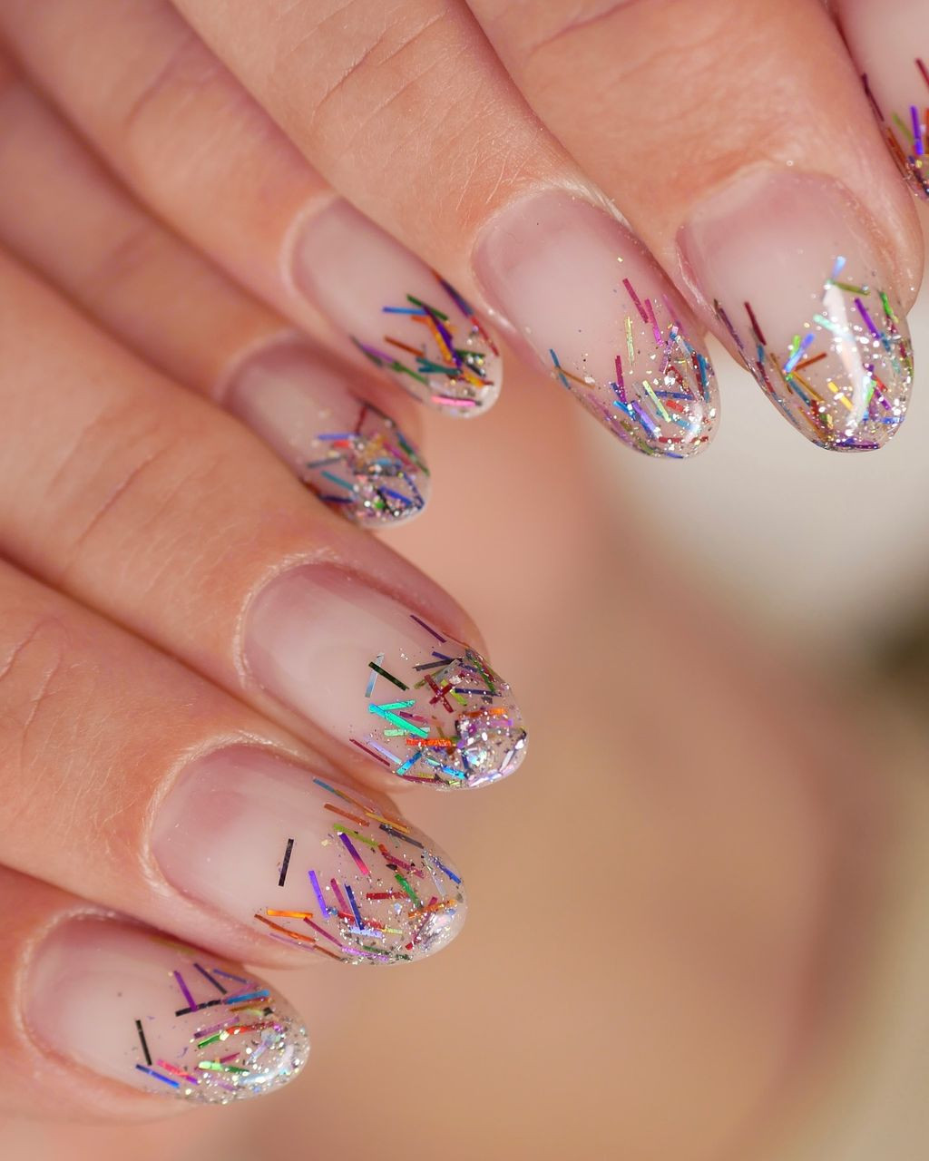 Confetti Glitter Short Oval Nails — Birthday Nails 2027