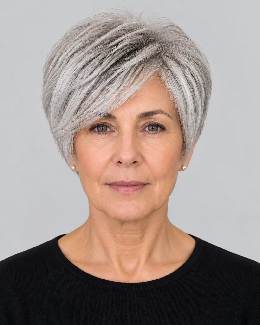 Silver Grey Pixie With Smooth Bangs — Bangs 2027 for Women Over 60