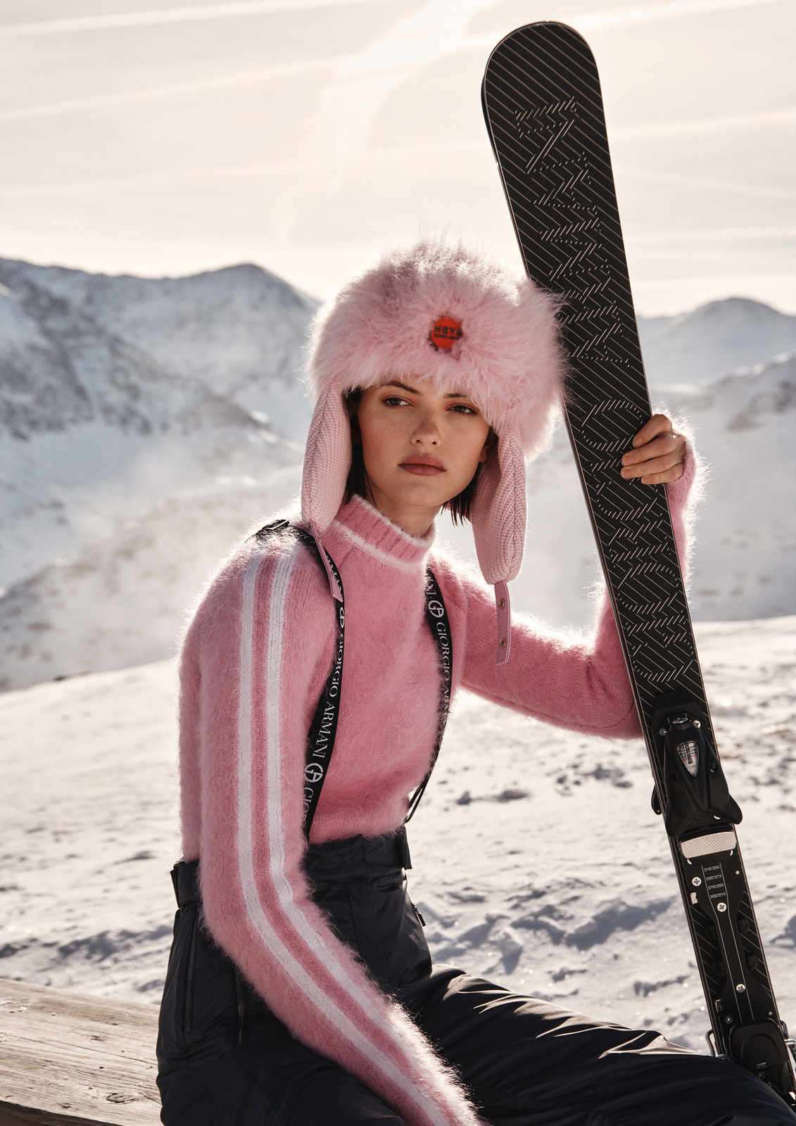 Pink Fuzzy Sweater with Suspenders and Ski Pants Pink Fuzzy Sweater with Suspenders and Ski Pants — Apres Ski Outfits 2027