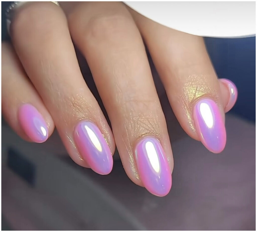 Pink Iridescent Chrome Ovals — Pink Chrome Nails 2027