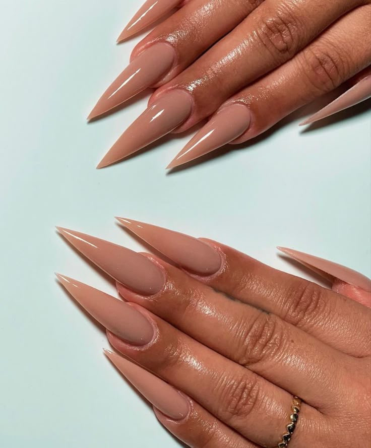 Long Stiletto Neutral Beige-Pink Nails — Nail Shapes 2027