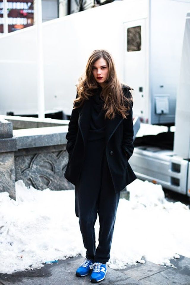 Monochromatic Black with Bright Blue Sneakers Monochromatic Black with Bright Blue Sneakers — New Balance Outfits 2027