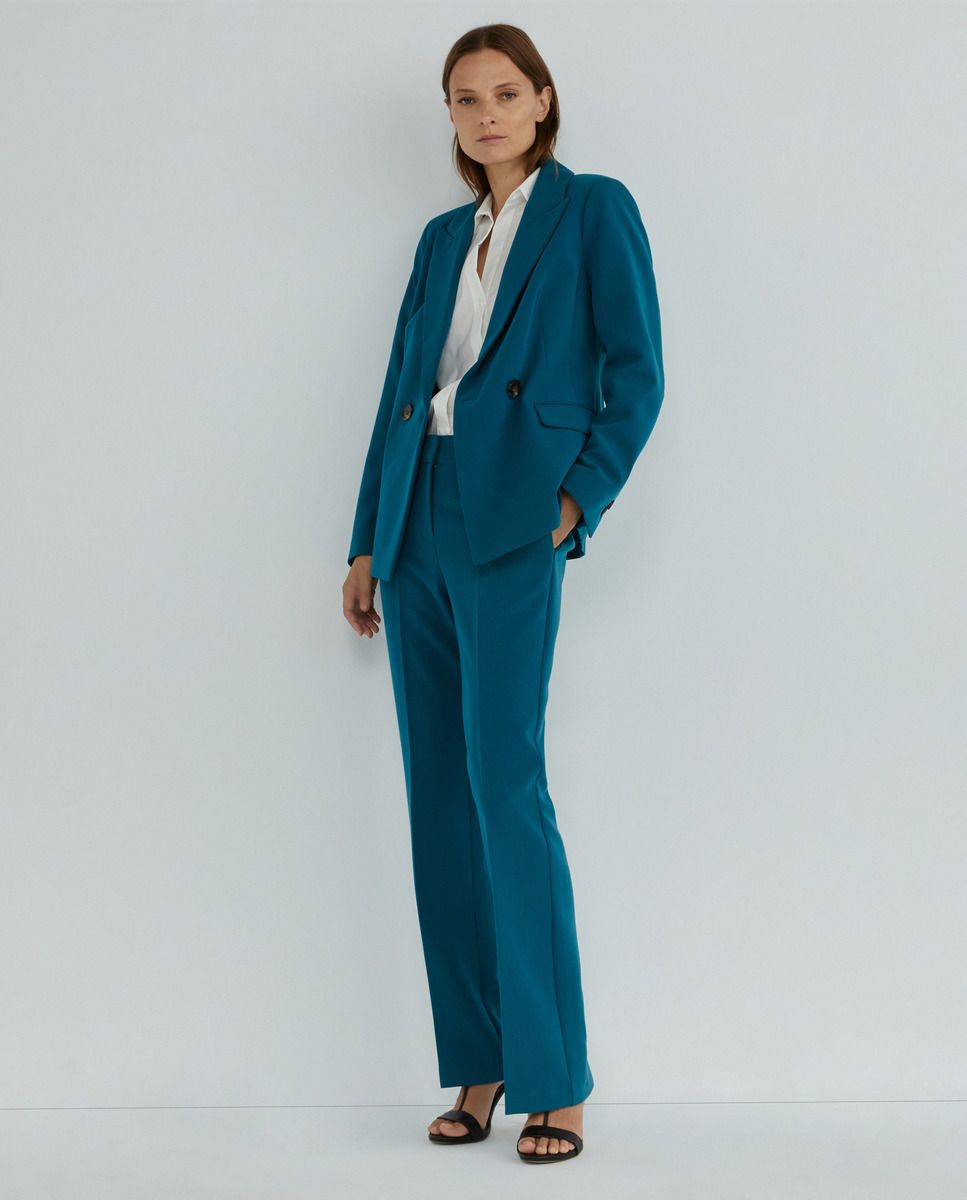 Teal Double-Breasted Blazer with Wide-Leg Trousers Teal Double-Breasted Blazer with Wide-Leg Trousers — Wedding Guest Outfits 2027