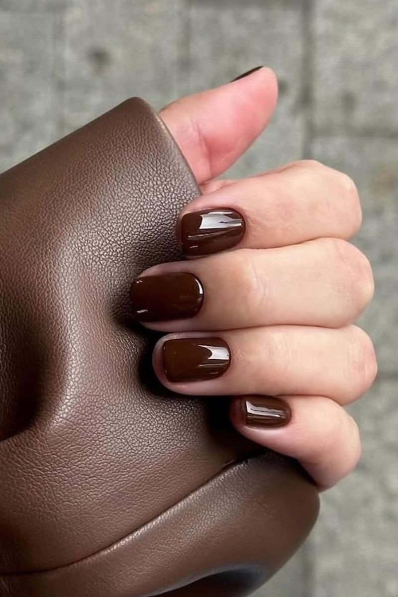 Deep Chocolate Short Square Nails — Fall to Winter Nails 2026