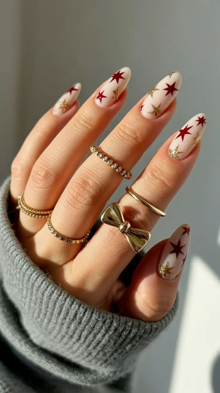 Gold Star Decals On Accent Nails Visual Idea Gold Star Decals On Accent Nails Visual Idea — Christmas Nails 2026