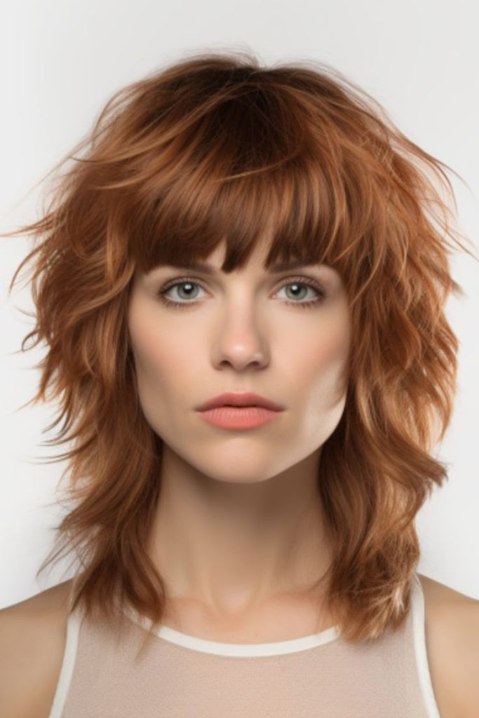 Collarbone Copper Red Shag With Wispy Bangs Collarbone Copper Red Shag With Wispy Bangs — Baby Bangs 2027