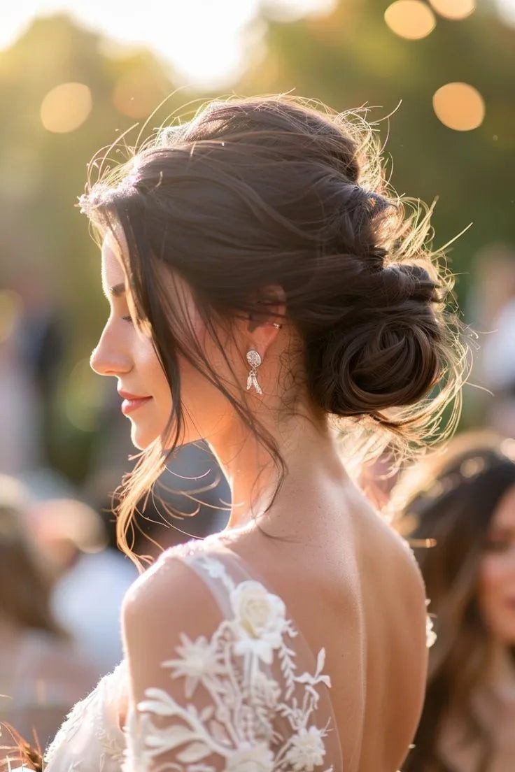 Romantic Dark Brown Messy Updo Romantic Dark Brown Messy Updo — Messy Bun 2027