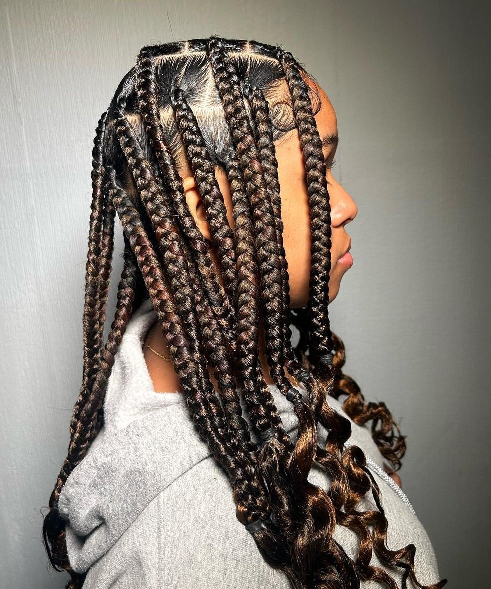 Dark Brown Box Braids with Curly Ends Dark Brown Box Braids with Curly Ends — Knotless Braids 2027 for Graduation