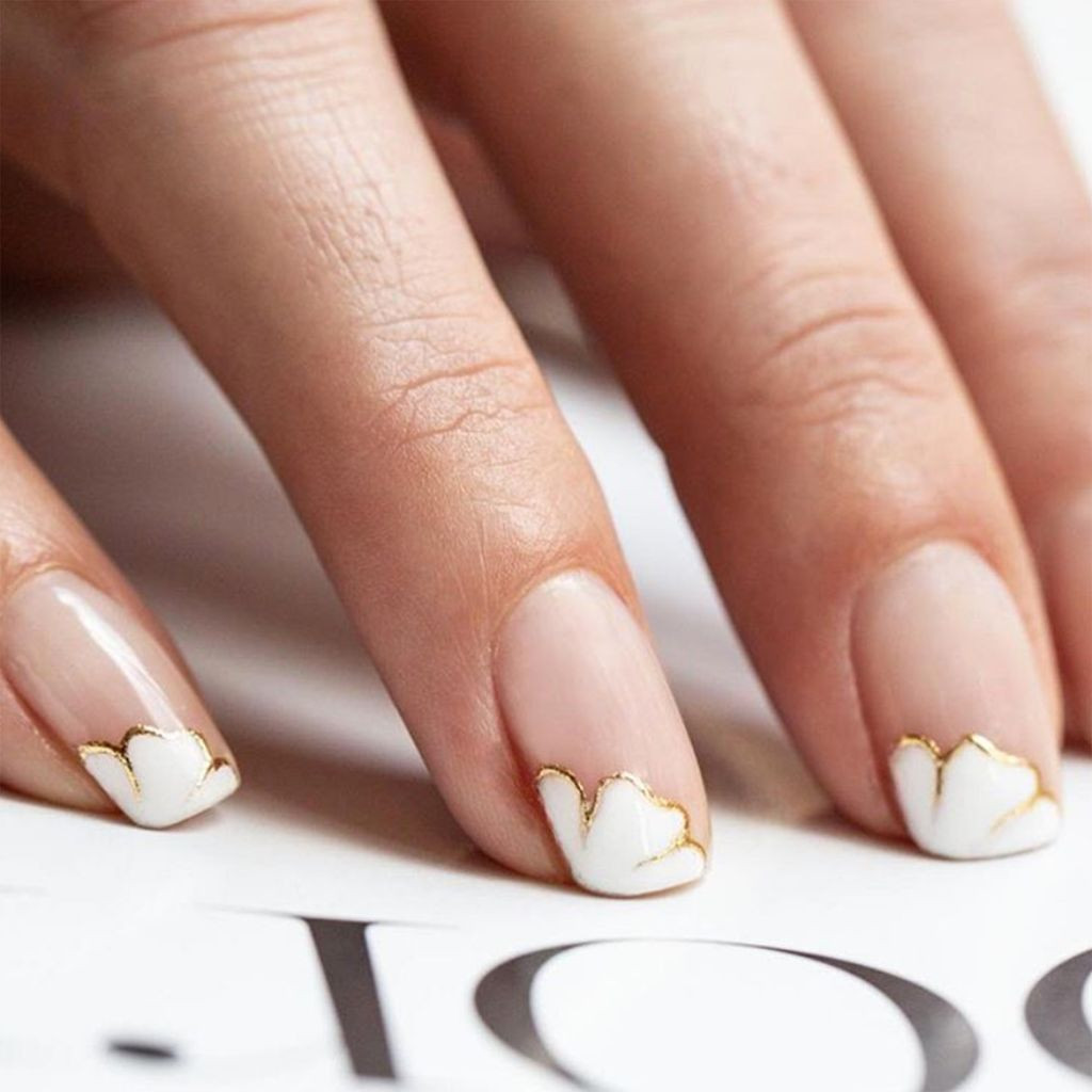 Gold Floral Art Short Square Gold Floral Art Short Square — Nude Wedding Nails 2027