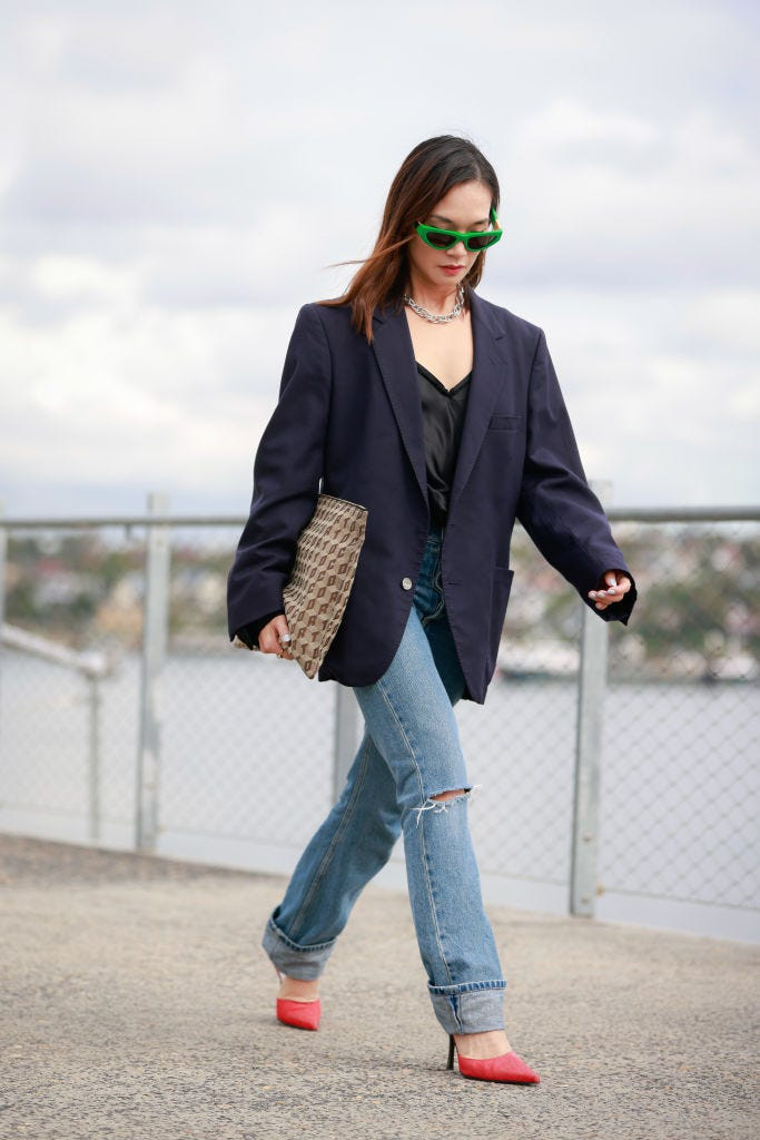 Navy Blazer Meets Ripped Denim for Casual Cool Navy Blazer Meets Ripped Denim for Casual Cool — Australia Outfits 2027