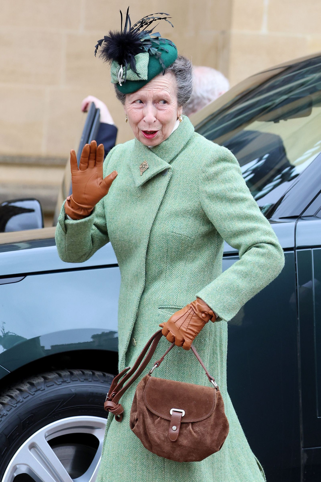 Green Tweed Coat and Hat with Feather Embellishments Green Tweed Coat and Hat with Feather Embellishments — Easter Church Outfits 2027
