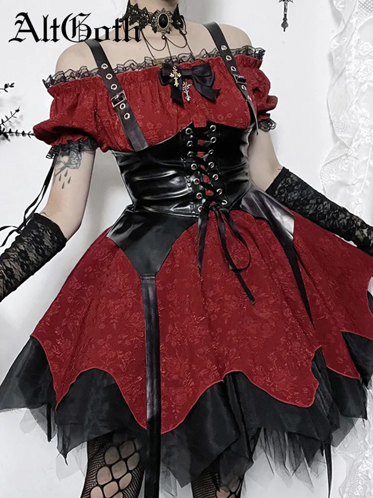 Lolita Charm: Red and Black Off-the-Shoulder Dress with Corset Detail Lolita Charm: Red and Black Off-the-Shoulder Dress with Corset Detail — Gothic Romantic Outfits 2027