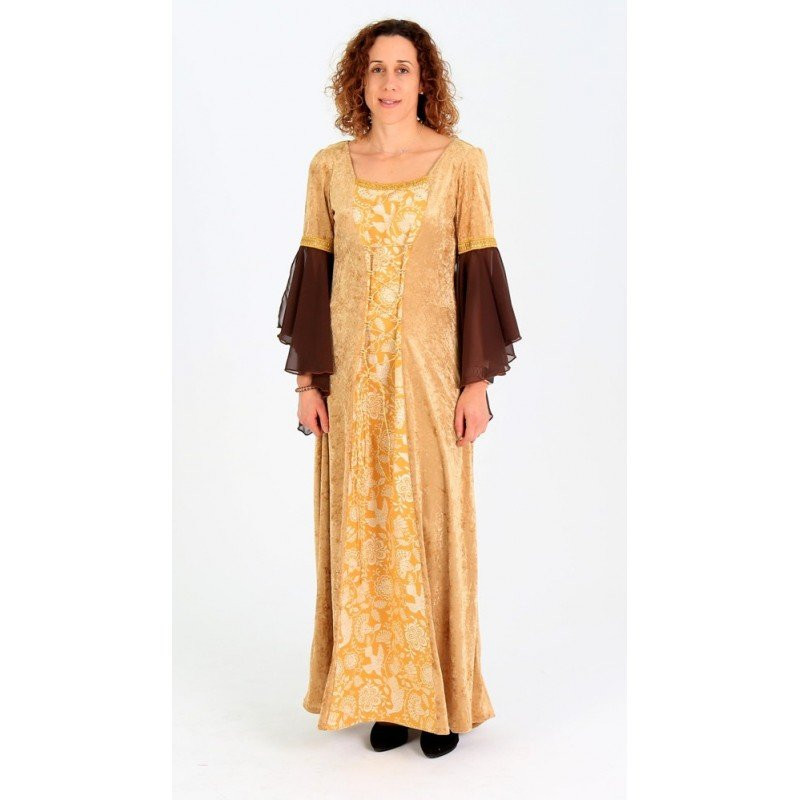 Long Gold Brocade and Velvet Dress with Ornate Sleeves Long Gold Brocade and Velvet Dress with Ornate Sleeves — Gold Dress Outfits 2027