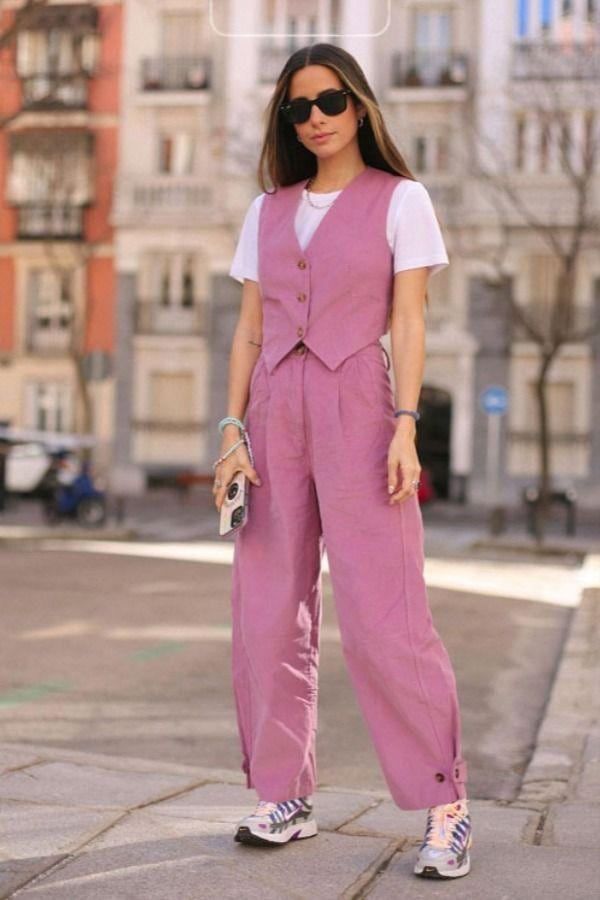Pink Linen Waistcoat with White Tee and Jeans Pink Linen Waistcoat with White Tee and Jeans — Vest Outfits 2027