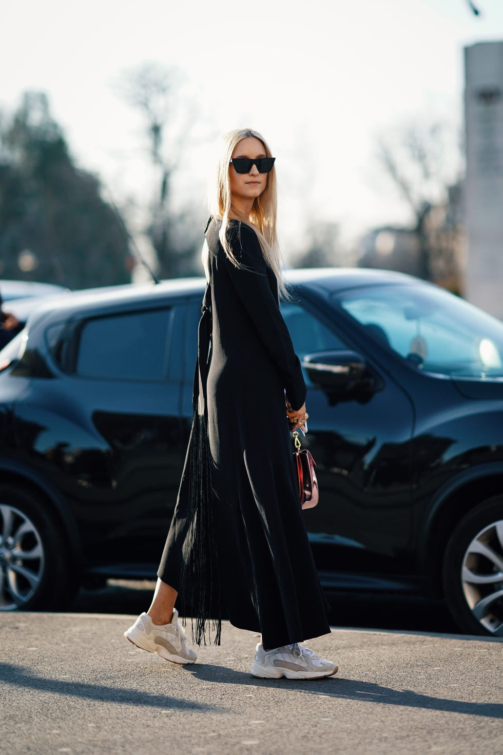 Black Fringe-Detail Maxi Dress Black Fringe-Detail Maxi Dress — Sneakers 2027 with Dress Outfits