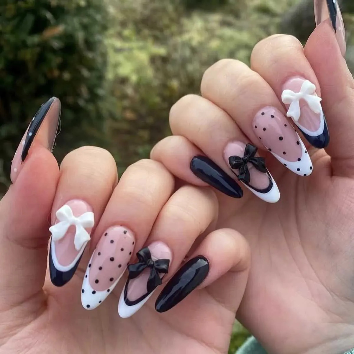 French Stilettos with 3D Pink Bows and Pearls French Stilettos with 3D Pink Bows and Pearls — Bow Stiletto Nails 2027