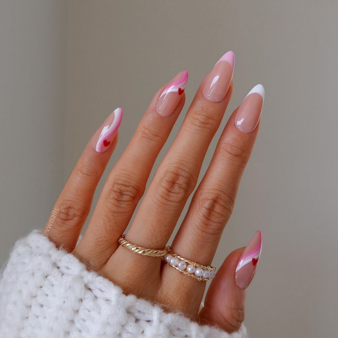 Wavy Lines Heart Stiletto Wavy Lines Heart Stiletto — Valentines French Tip Nails 2027