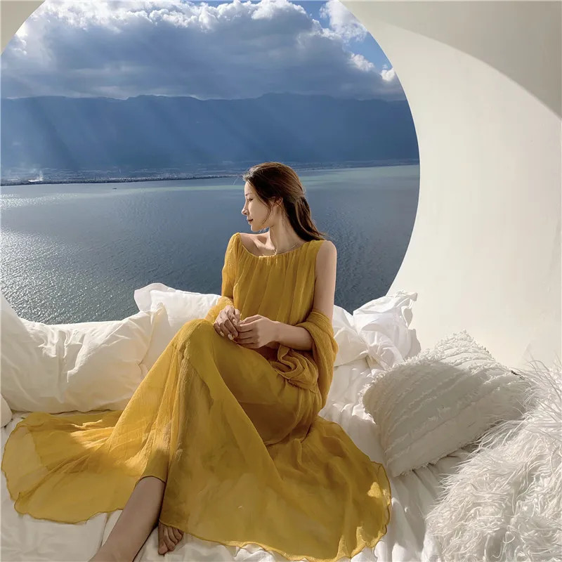 Ethereal Yellow Chiffon Maxi Sundress Ethereal Yellow Chiffon Maxi Sundress — Sundress Outfits 2027