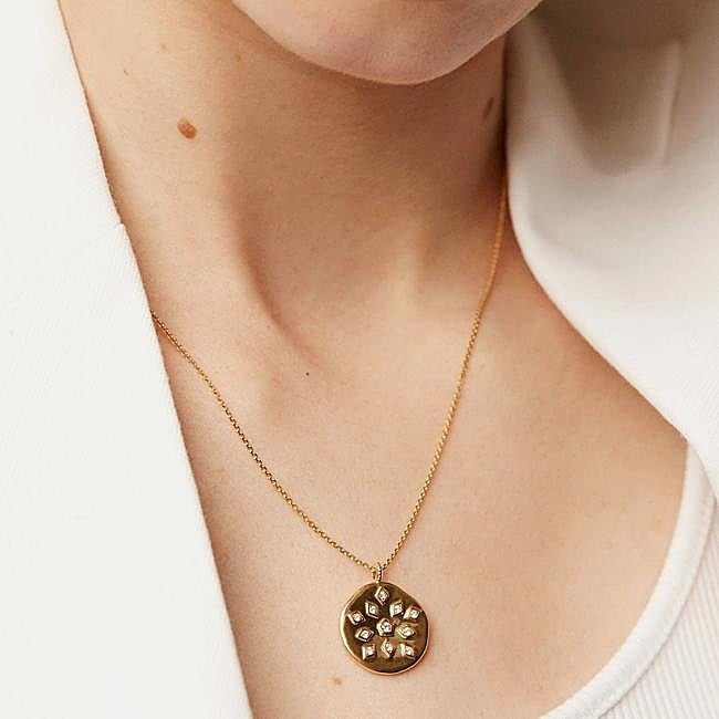 White Top Paired with a Colorful Stone-Accented Medallion White Top Paired with a Colorful Stone-Accented Medallion — Locket Necklaces 2027