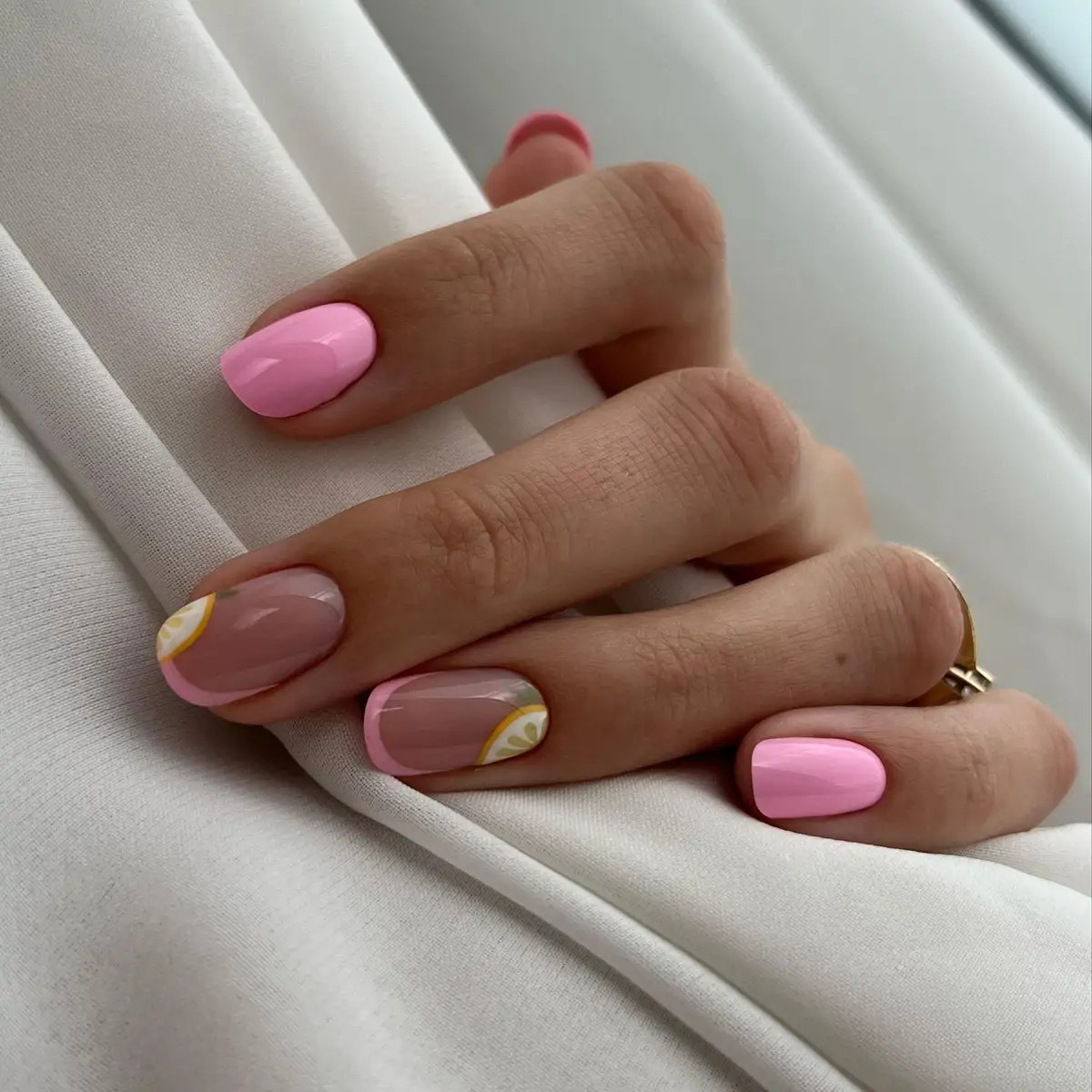 Nude French with Lemon Slice Art Nails Nude French with Lemon Slice Art Nails — Pink Summer Nails 2027