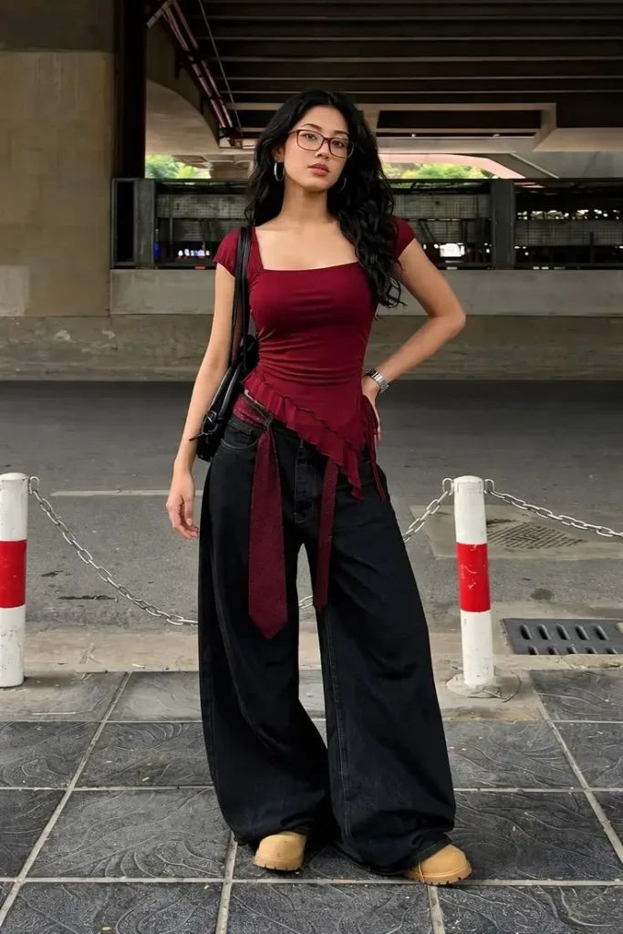 Asymmetrical Ruffled Top and Wide-Leg Jeans: Bold Streetwear Baddie Asymmetrical Ruffled Top and Wide-Leg Jeans: Bold Streetwear Baddie — Baddie Outfits 2027