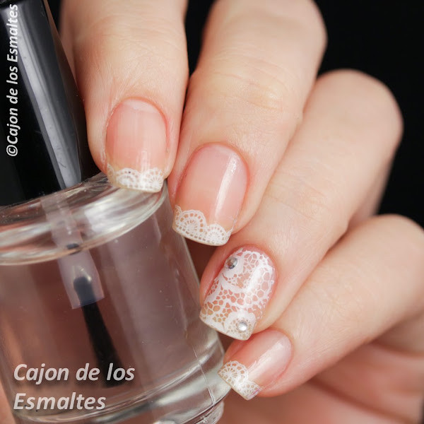 Short Square Lace French with Rhinestones Short Square Lace French with Rhinestones — Lace Nails 2027