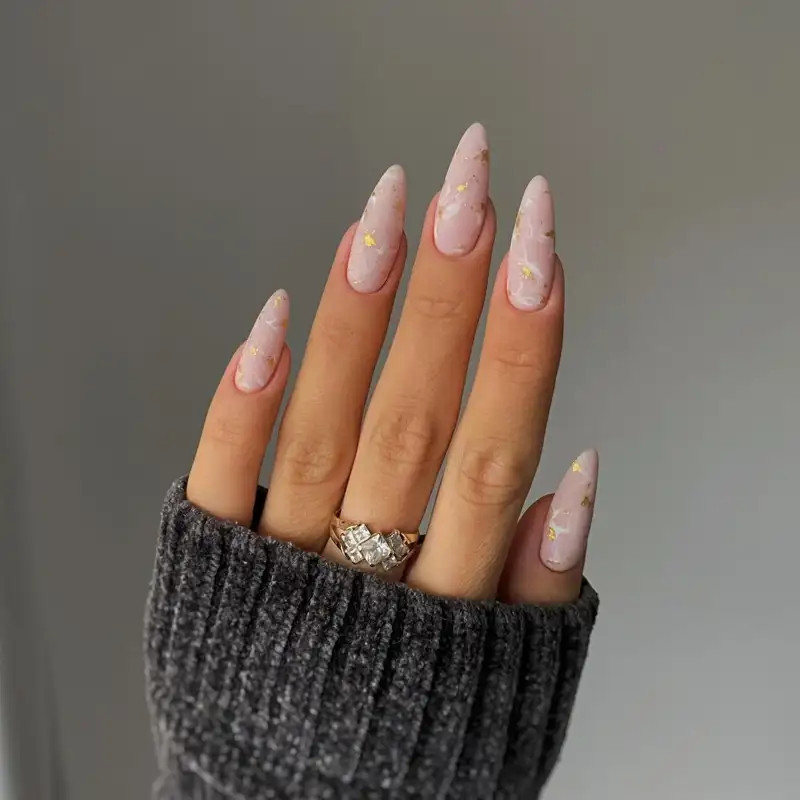 Gold Foil Accents On All Nails Visual Idea Gold Foil Accents On All Nails Visual Idea — Winter Nail Trends 2027