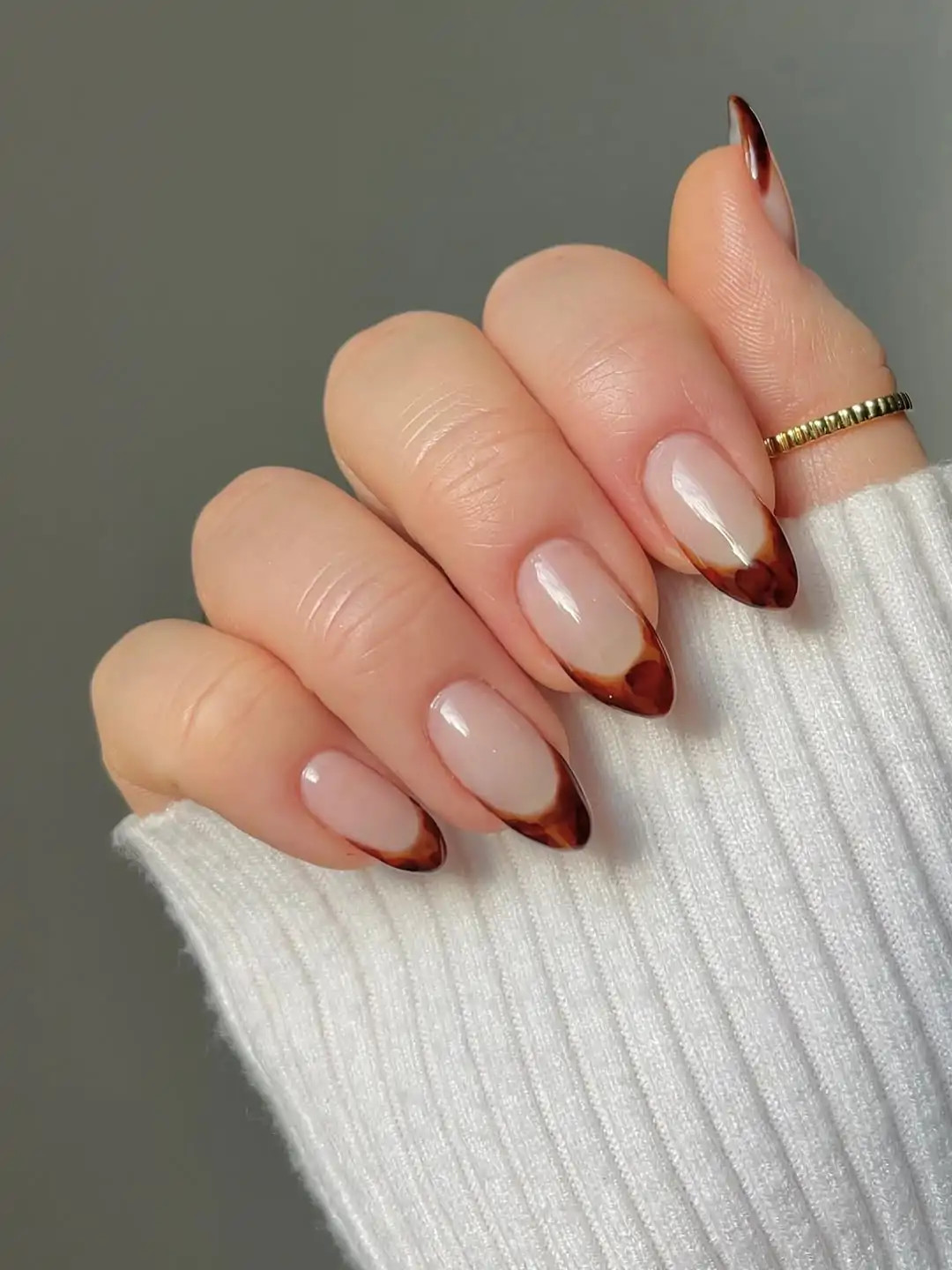 Deep Brown Marbled French Oval Nails Deep Brown Marbled French Oval Nails — Winter French Tip Nails 2027