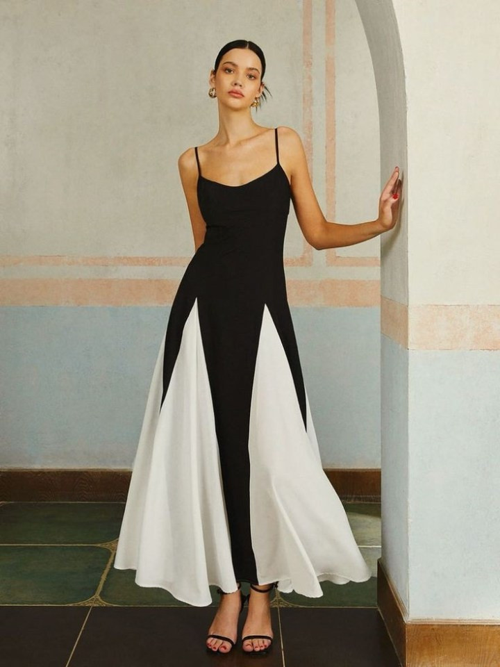 Black Slip Dress with White Chiffon Skirt Panels — Semi Formal Dresses 2027