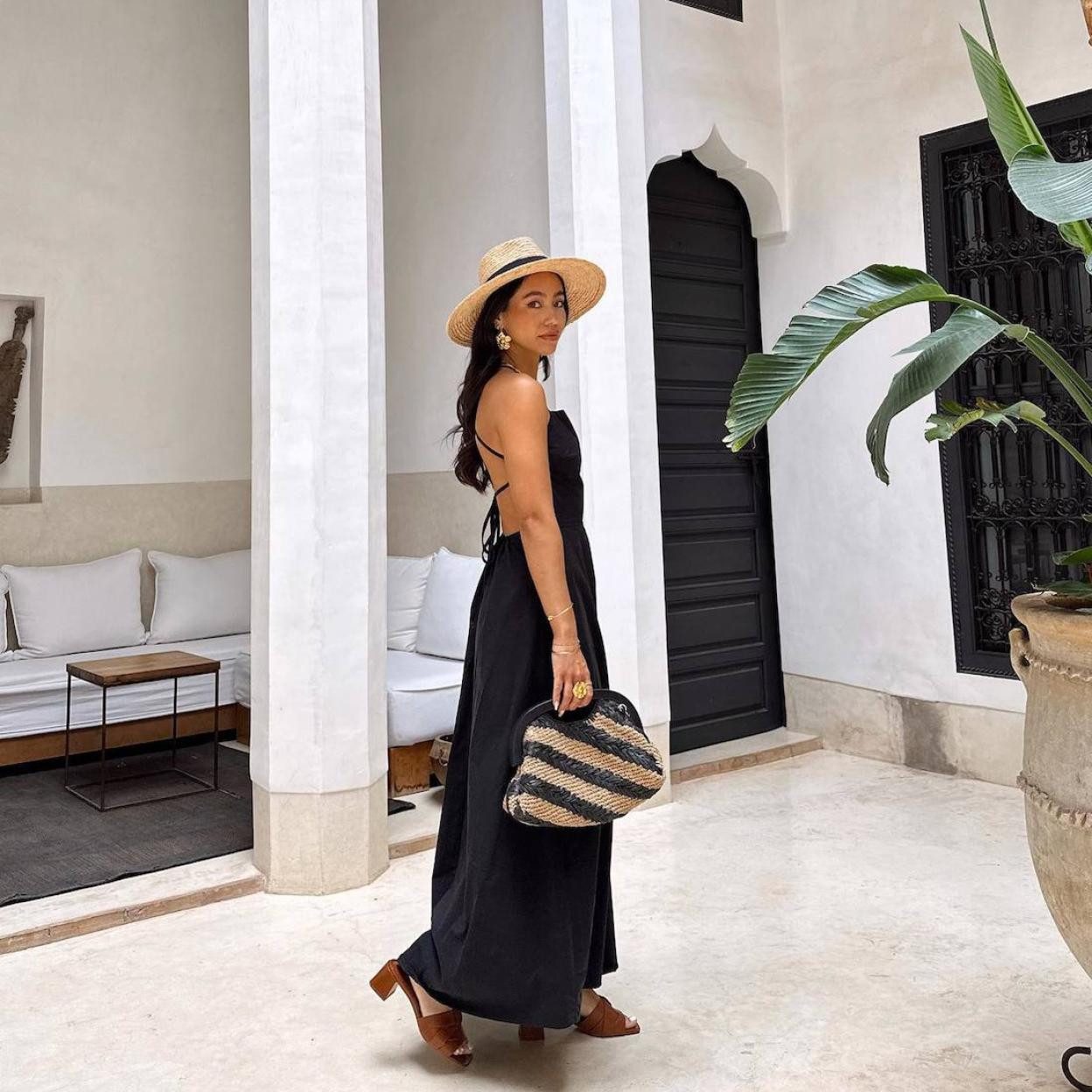 Black Loose-Fit Maxi with Tie-Back Detail and Resort Wear Accessories Backless Dresses 2027