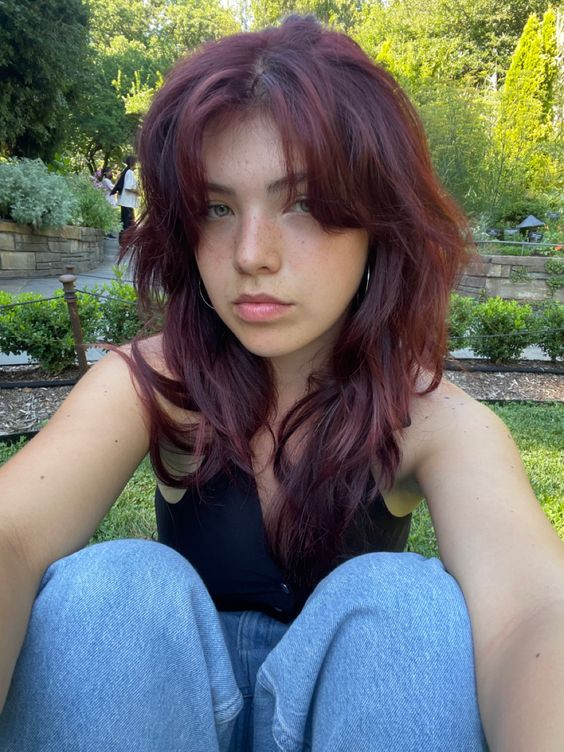 Burgundy Shag With Curtain Bangs — Y2K Hair Color 2027