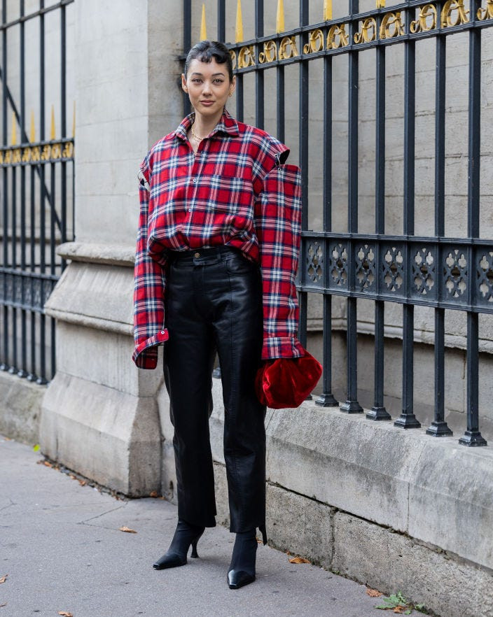 Oversized Plaid Shirt Meets Leather for a Modern Grunge Statement Oversized Plaid Shirt Meets Leather for a Modern Grunge Statement — Grunge Outfits 2027