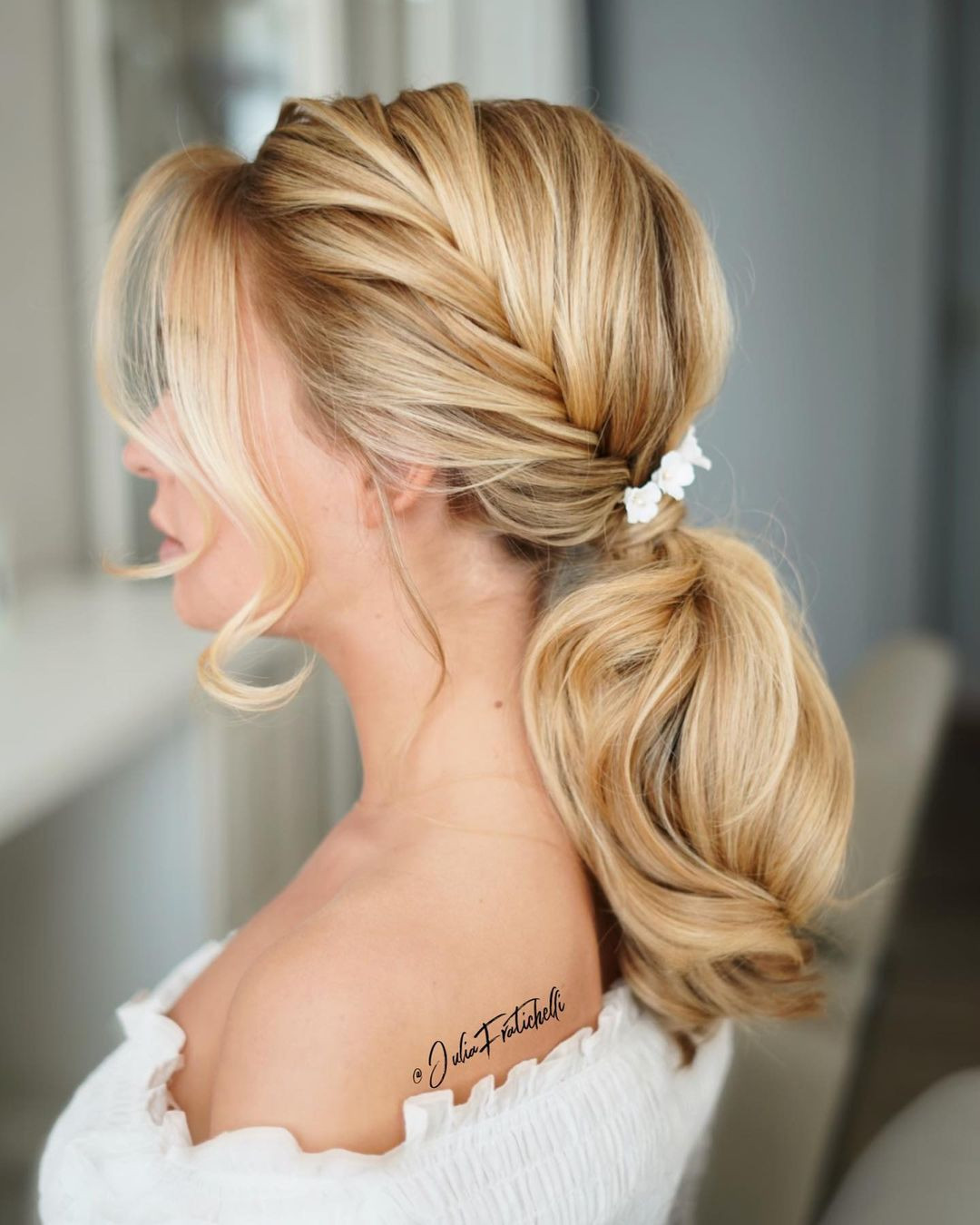 Blonde Braided Crown Ponytail — Bridesmaid Hairstyles 2027