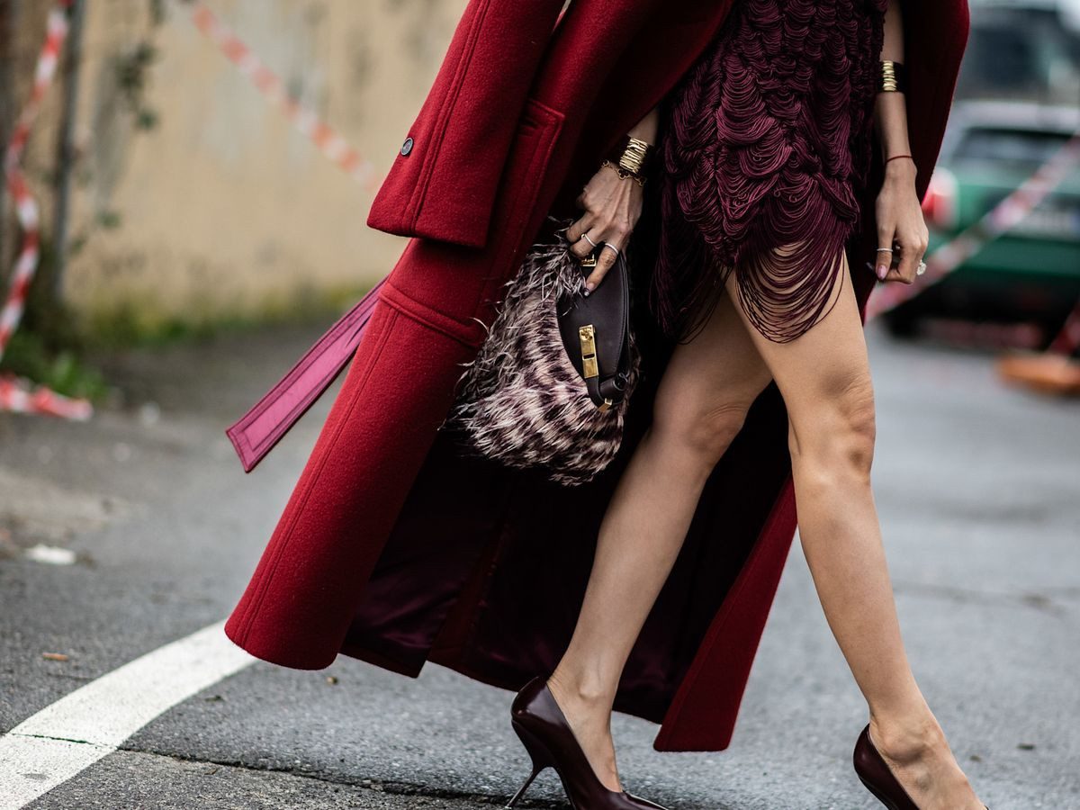 Long Burgundy Coat Fringed Dress Outfit Idea Long Burgundy Coat Fringed Dress Outfit Idea — Slingback Heels Outfits 2027