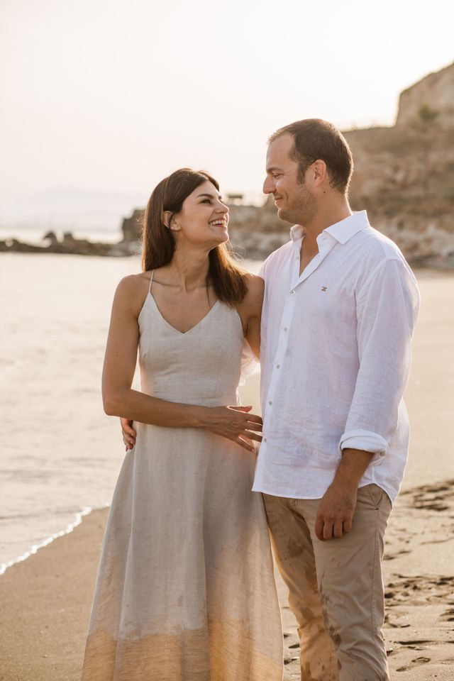Neutral Linen A-Line Dress and White Shirt for Golden Hour Beach Photos Neutral Linen A-Line Dress and White Shirt for Golden Hour Beach Photos — Family Photo Outfits Beach 2027