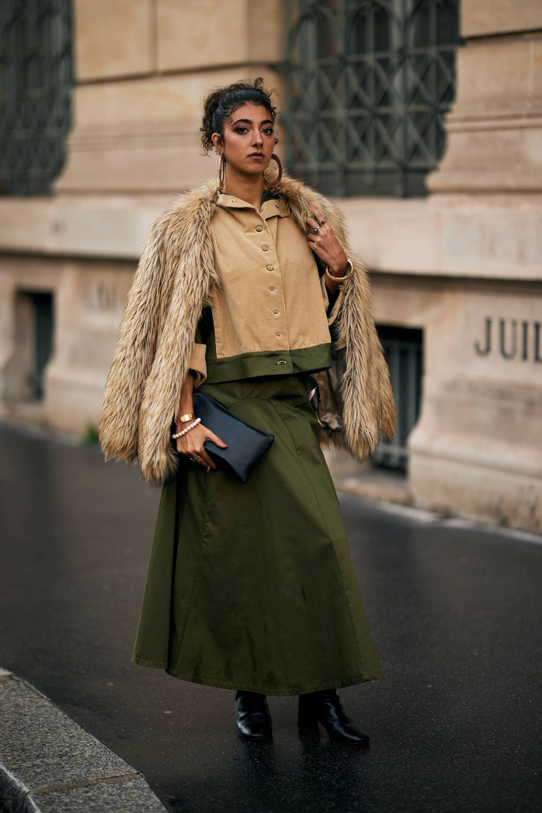Corduroy Shirt and Faux Fur Coat with Midi Skirt Corduroy Shirt and Faux Fur Coat with Midi Skirt — Poetcore Outfits 2027