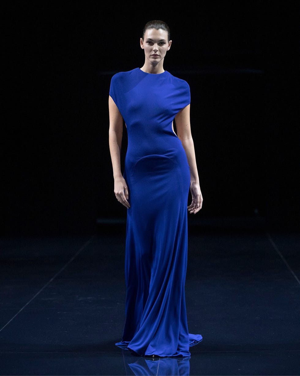 Striking Cobalt Blue Gown with Draped Neckline for Runway Elegance Striking Cobalt Blue Gown with Draped Neckline for Runway Elegance — Cobalt Blue Outfits 2027