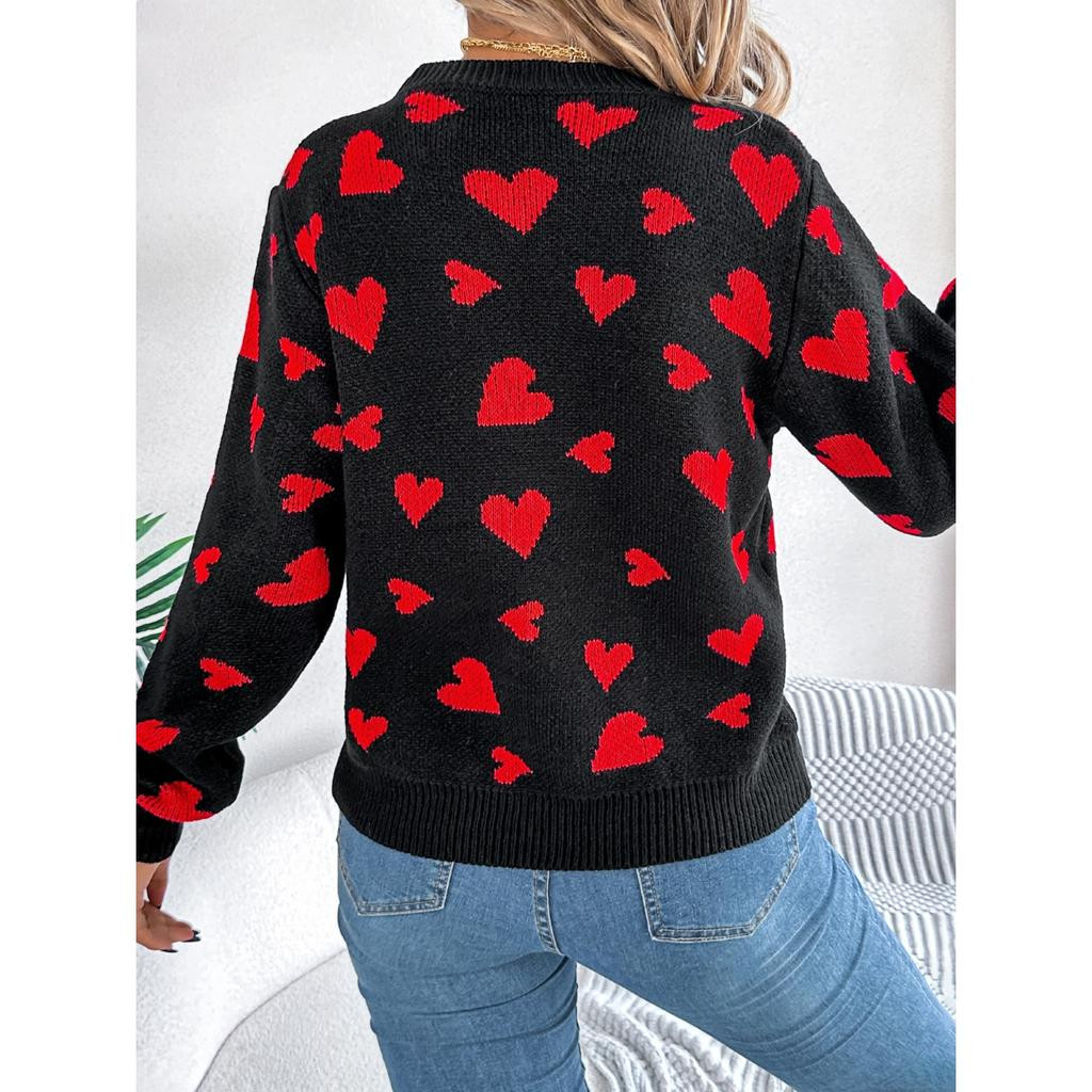 Heart Pattern Sweater with Classic Blue Jeans for Valentine's — Casual Valentines Outfits 2027