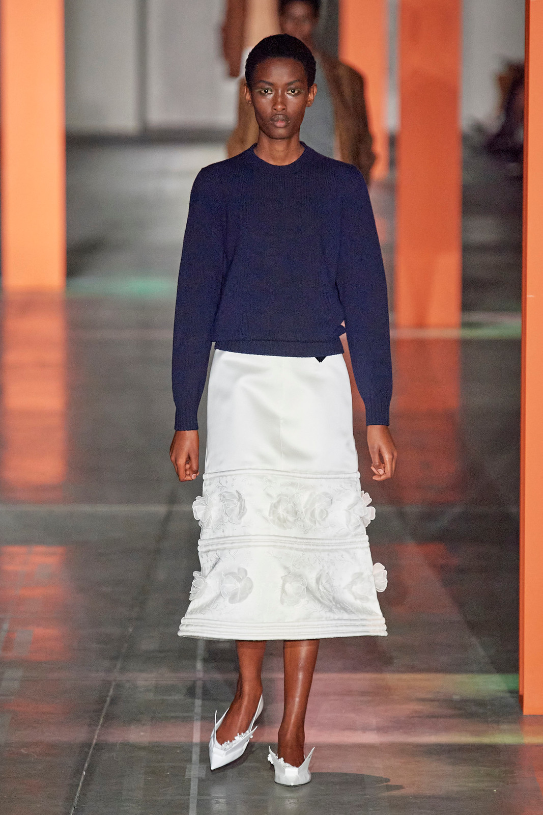 Navy Sweater with Textured Floral Skirt Navy Sweater with Textured Floral Skirt — Winter Navy Outfits 2027