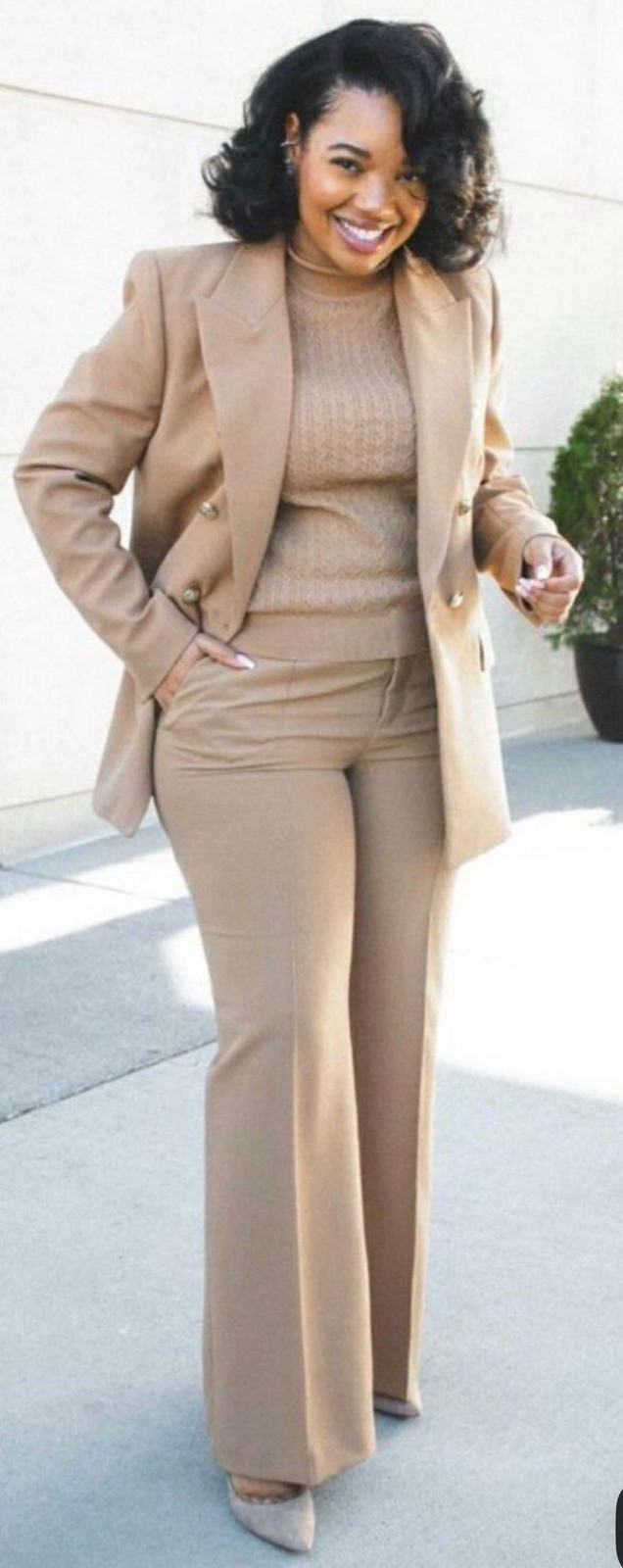 Camel Double-Breasted Blazer and Wide-Leg Trousers for Polished Networking Camel Double-Breasted Blazer and Wide-Leg Trousers for Polished Networking — Networking Outfits 2027
