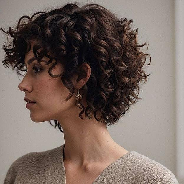 Chin Bob With Bouncy Curls and Short Bangs Chin Bob With Bouncy Curls and Short Bangs — Curly Bob 2027