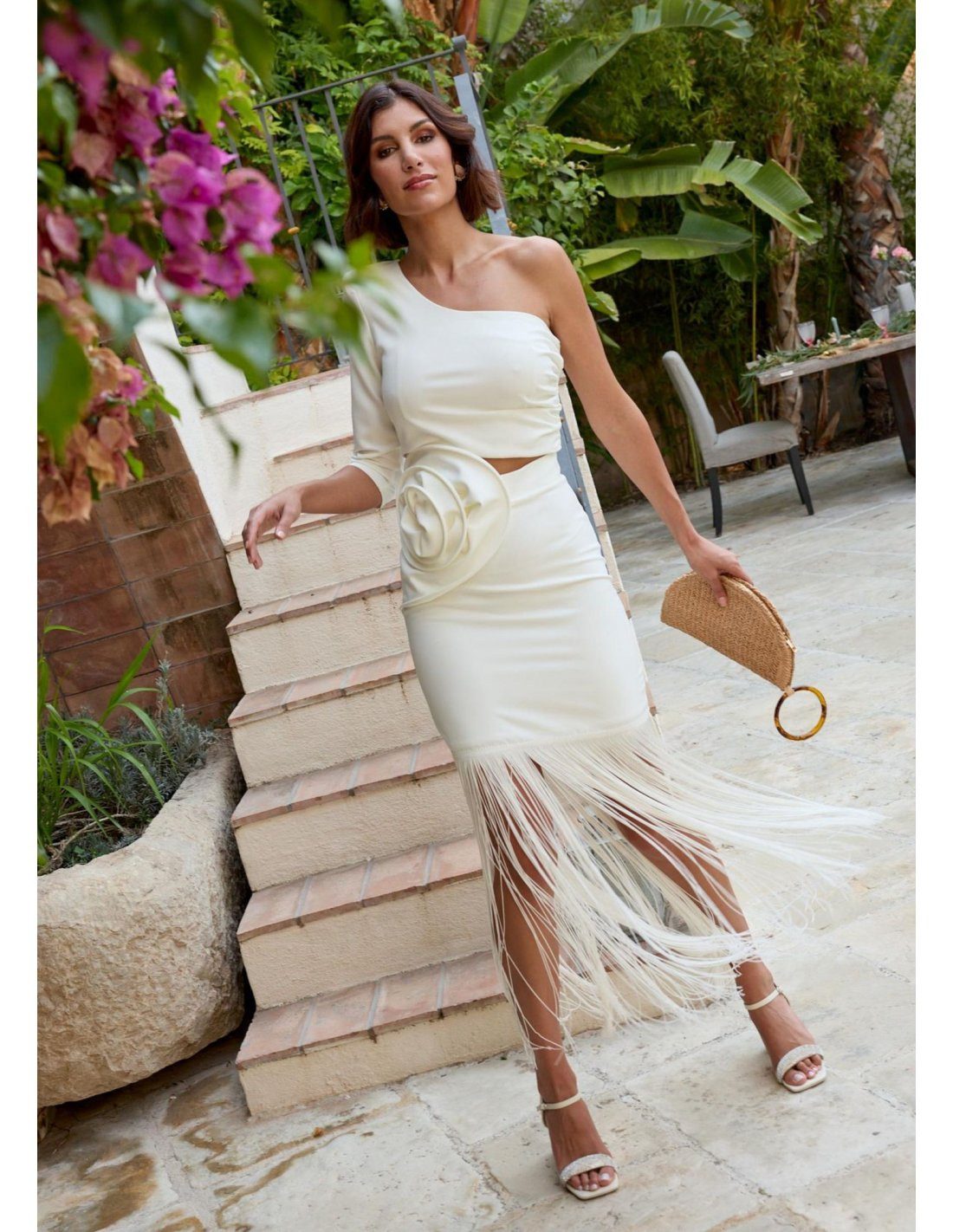 White Fringe Skirt Set with Floral Applique — Cocktail Party Outfits 2027